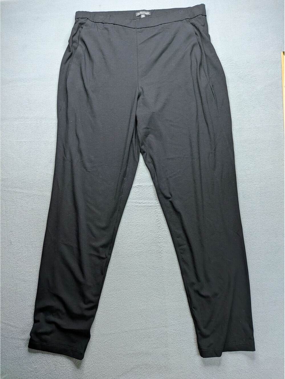 Eileen Fisher Pants Womens M Black Jersey Tapered Pull On Elastic Waist Stretch